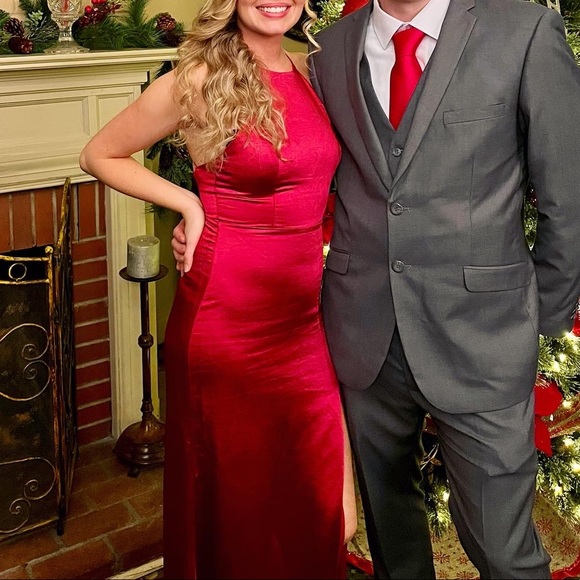 Small Lulu’s Burgundy Satin Strappy Maxi Dress - Picture 2 of 3